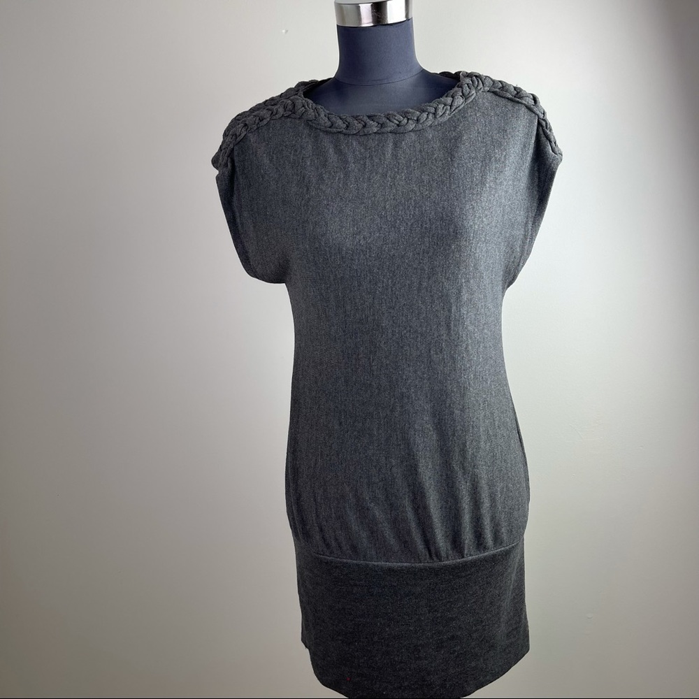 One Clothing Gray Scoop Braided Neck Tunic Blouse
